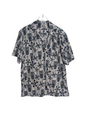 Uzzi Amphibious Gear Tiki Shirt Mens Size XL Blue Hawaiian Polynesian Floral